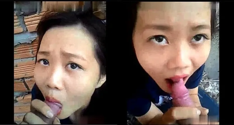 Em gái bú chuối ở vườn sau nhà